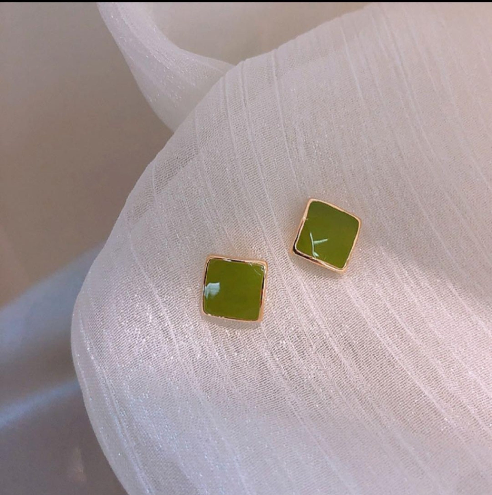 Green Triangular Earrings