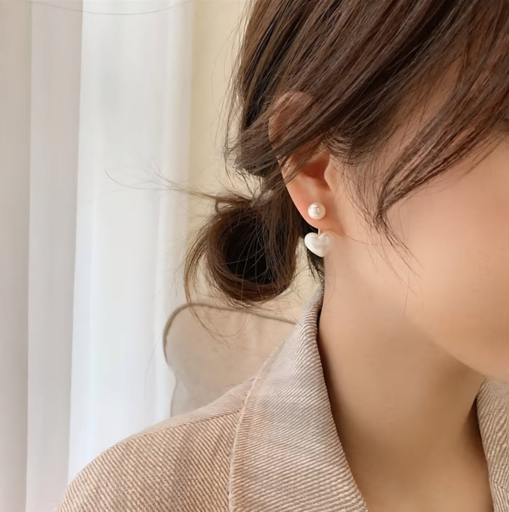 Pearl And Heart Pendant Earrings